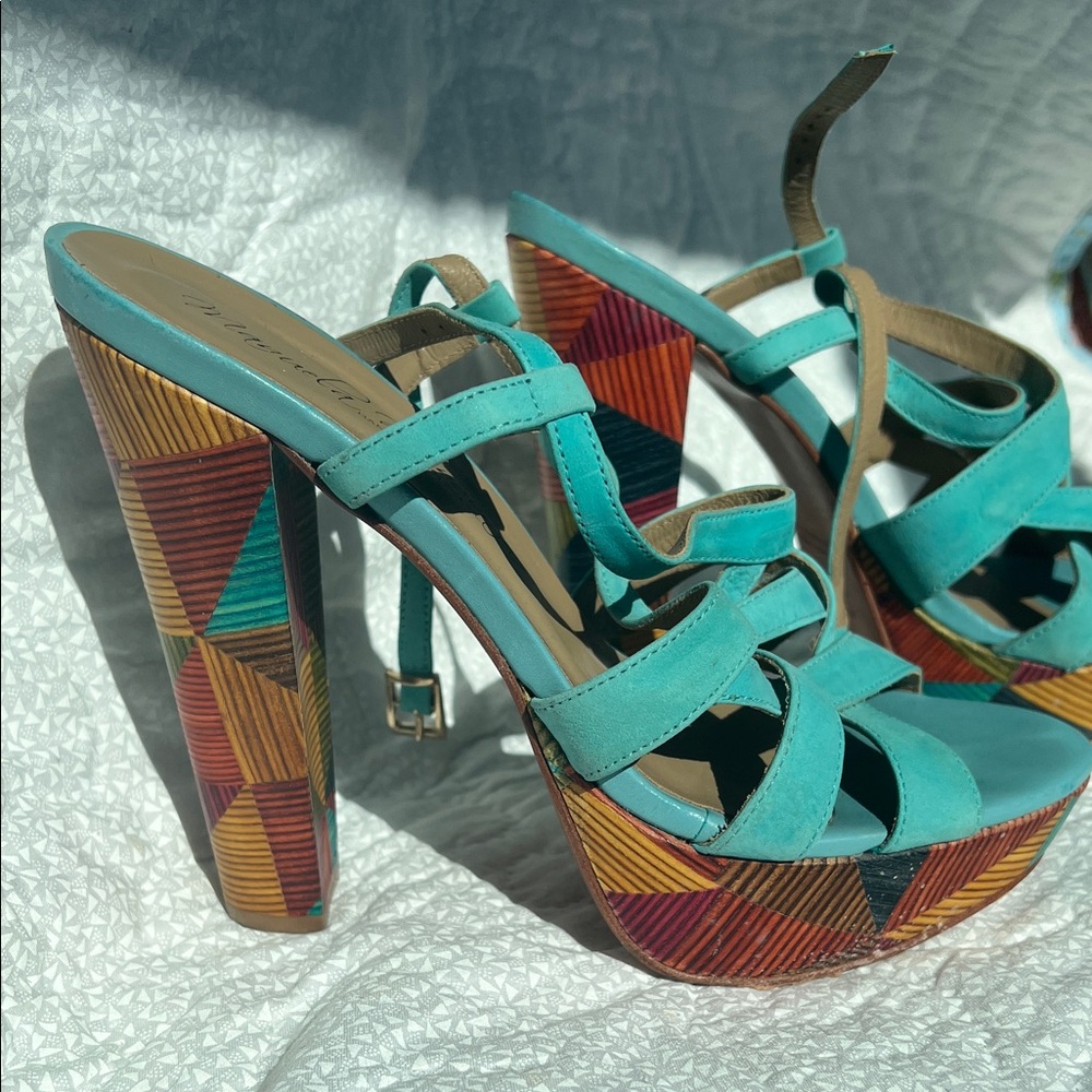 Turquoise Strappy Platform Heels